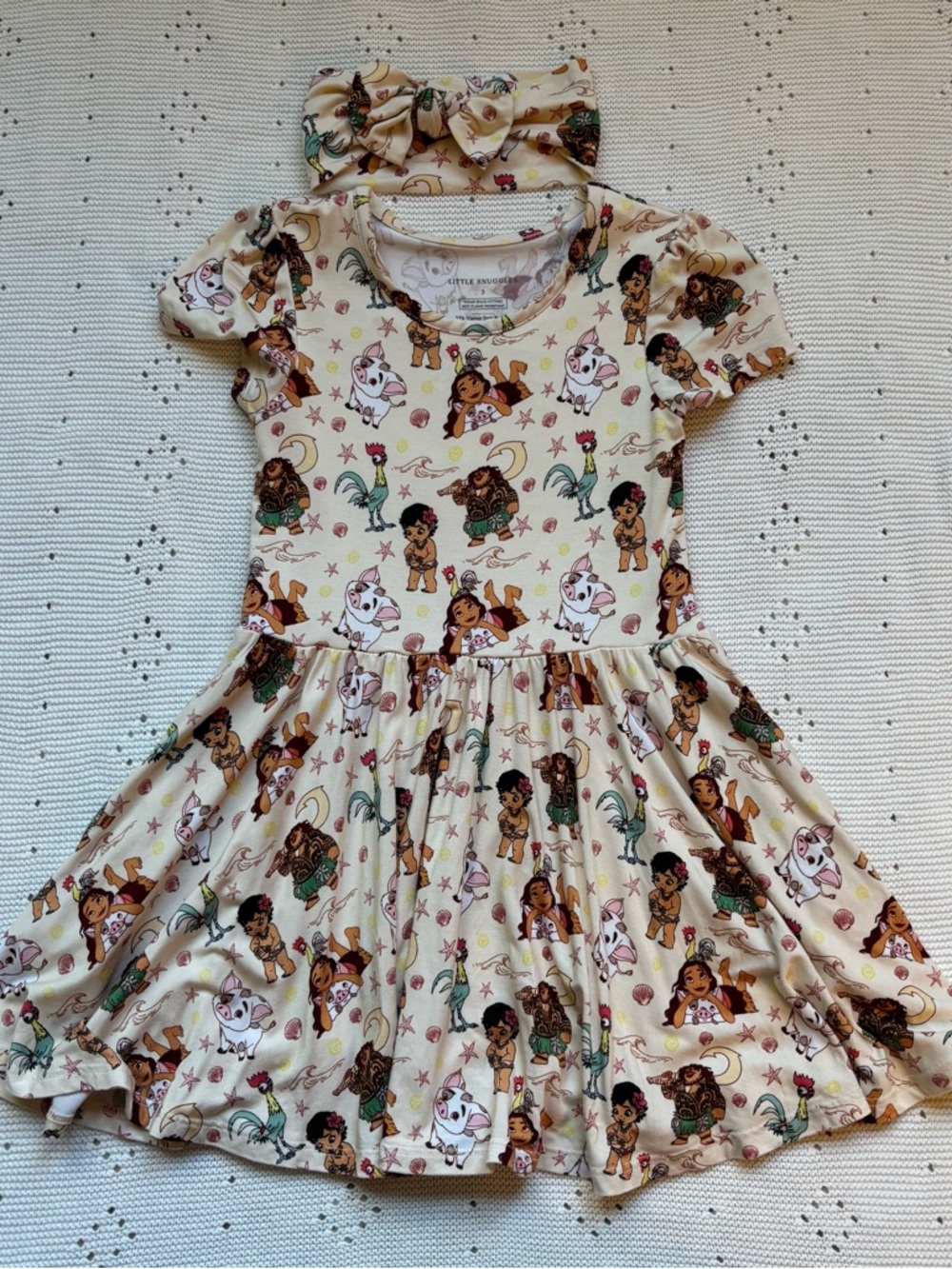 Cream Printed Twirl Dress with Matching Bow Headband